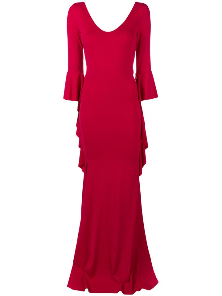 Fisico Ruffle Cuff Long Gown - Red