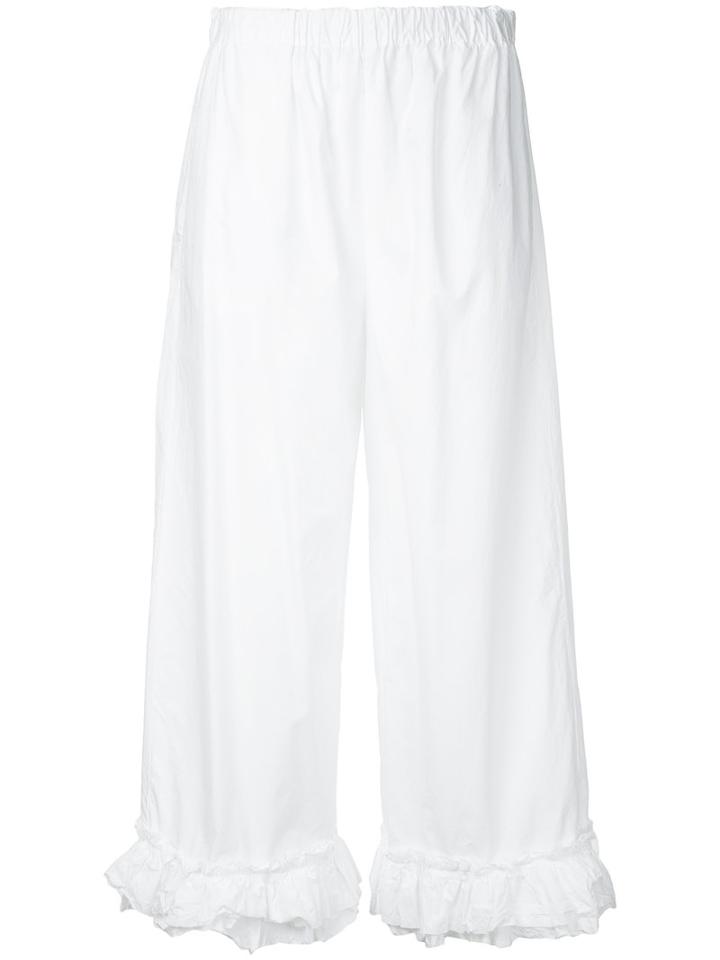 Erika Cavallini - Ruffled Detail Cropped Trousers - Women - Cotton - 48, White, Cotton