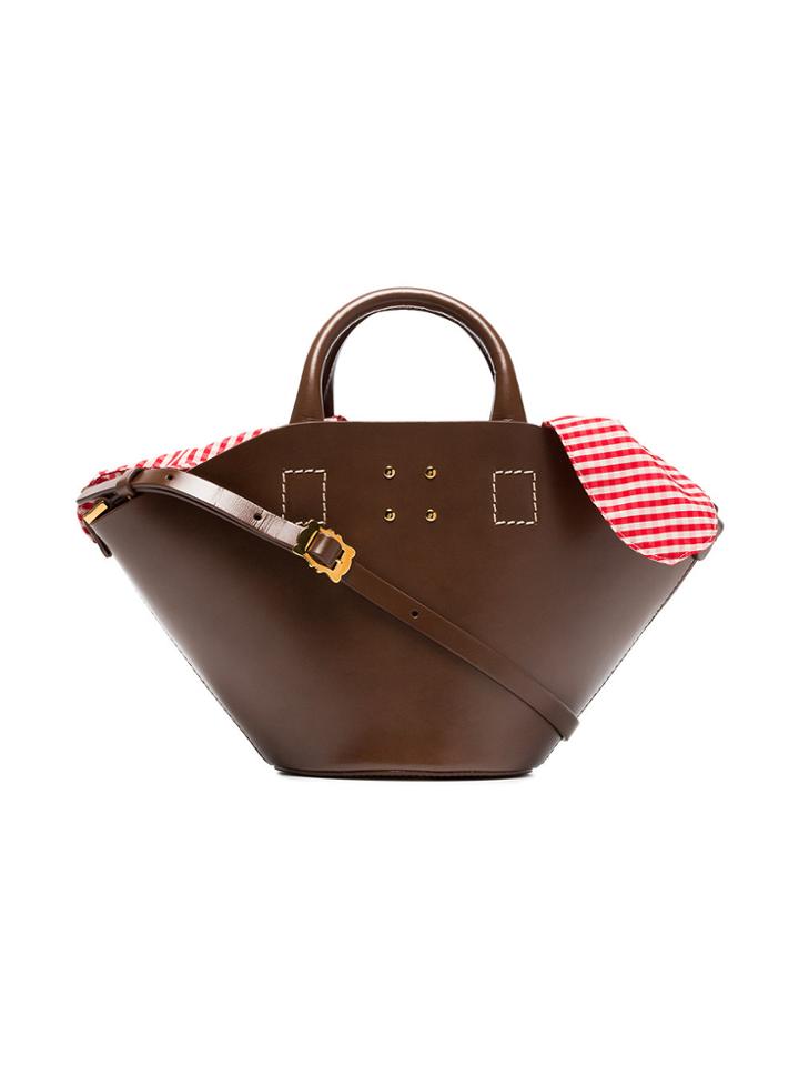 Trademark Brown Small Leather Basket Gingham Bag