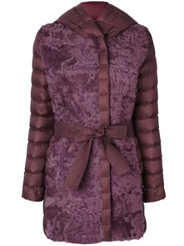 Cara Mila Debra Shearling Belted Coat - Pink & Purple