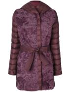 Cara Mila Debra Shearling Belted Coat - Pink & Purple