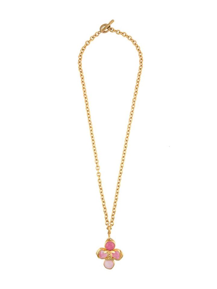 Chanel Vintage Clover Cc Pendant Necklace, Women's, Pink/purple