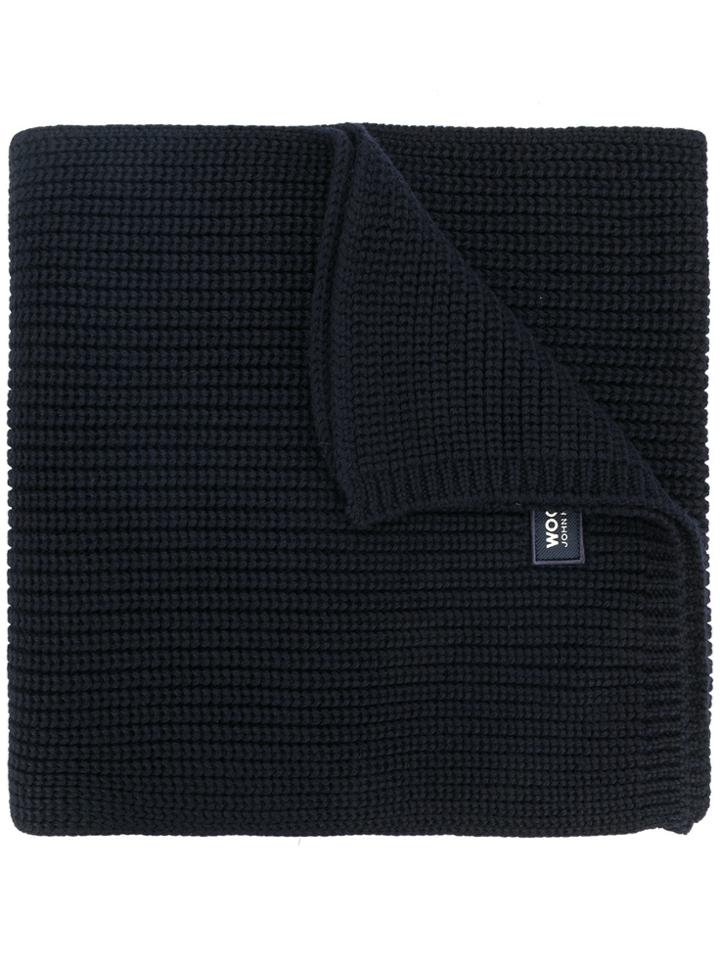 Woolrich Ribbed Logo Patch Scarf - Blue