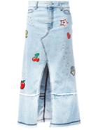 Patched Denim Midi-skirt - Women - Cotton/polyester/spandex/elastane/aluminium - 28, Blue, Cotton/polyester/spandex/elastane/aluminium, Just Cavalli