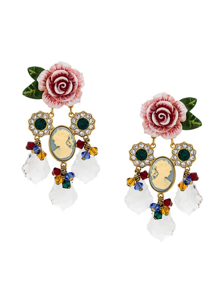Dolce & Gabbana Rose And Crystal Earrings - Multicolour