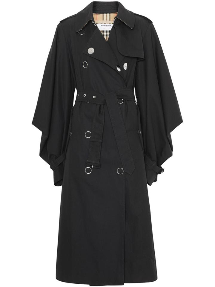Burberry Cape Sleeve Gabardine Trench Coat - Black