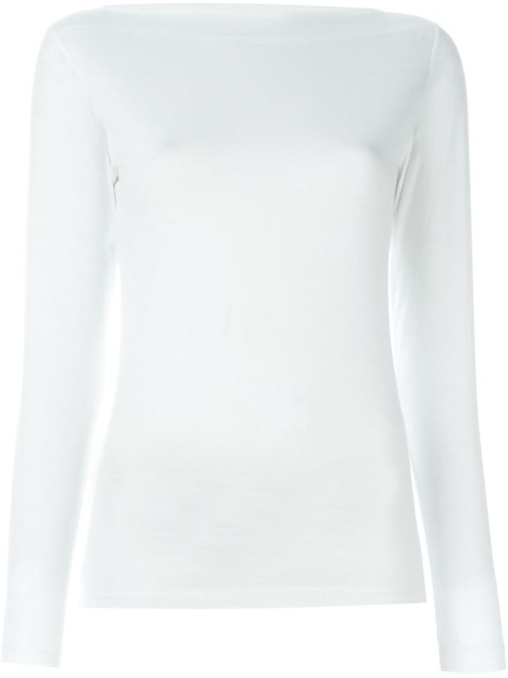 Erika Cavallini Slash Neck T-shirt, Women's, Size: Large, White, Cotton