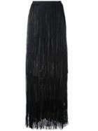 Elie Saab Mesh Hem Pleated Skirt, Women's, Size: 38, Black, Silk/lamb Skin/acetate/silk