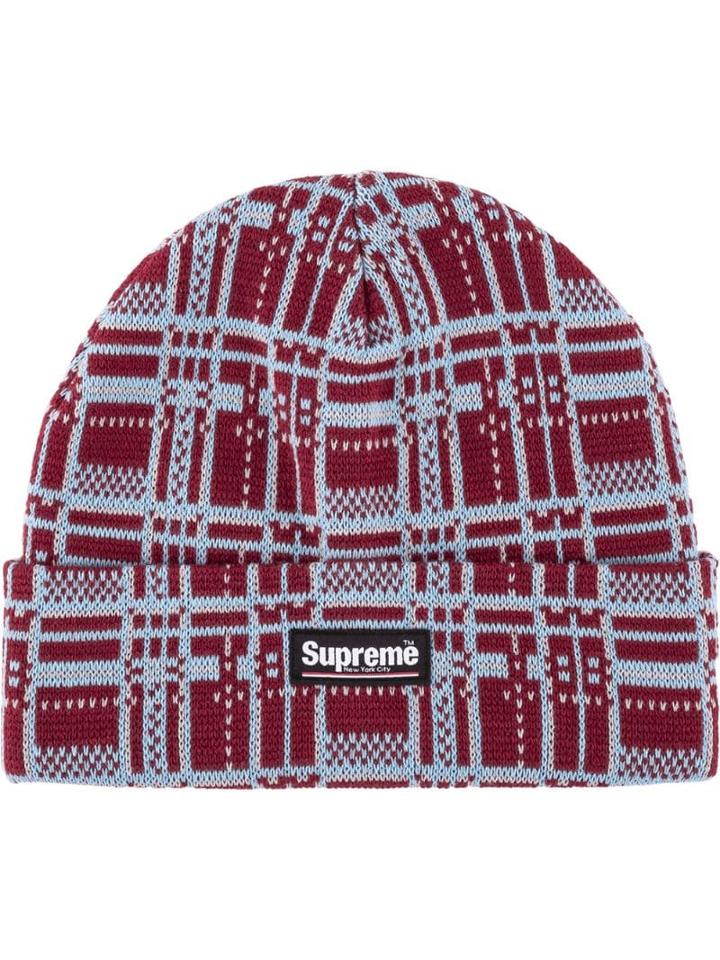 Supreme Plaid Beanie - Red