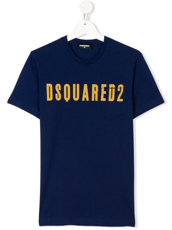 Dsquared2 Kids Logo Print Chest Pocket Tee - Blue