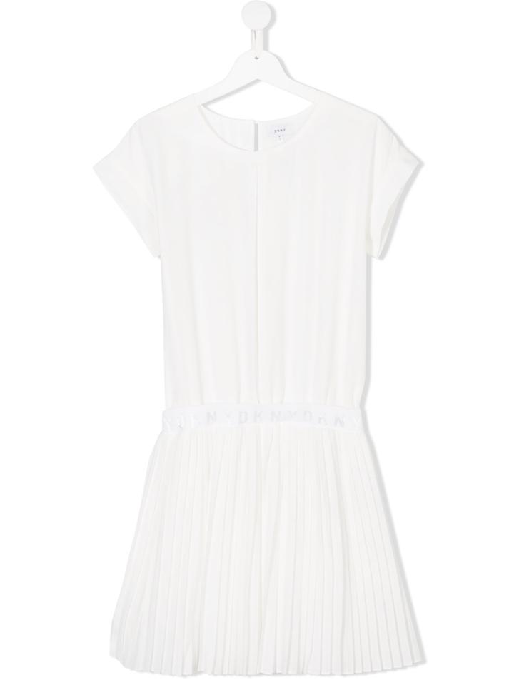 Dkny Kids Elasticated Logo Waistband Dress - White
