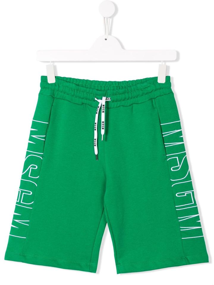 Msgm Kids Teen Logo Trim Tracksuit Shorts - Green