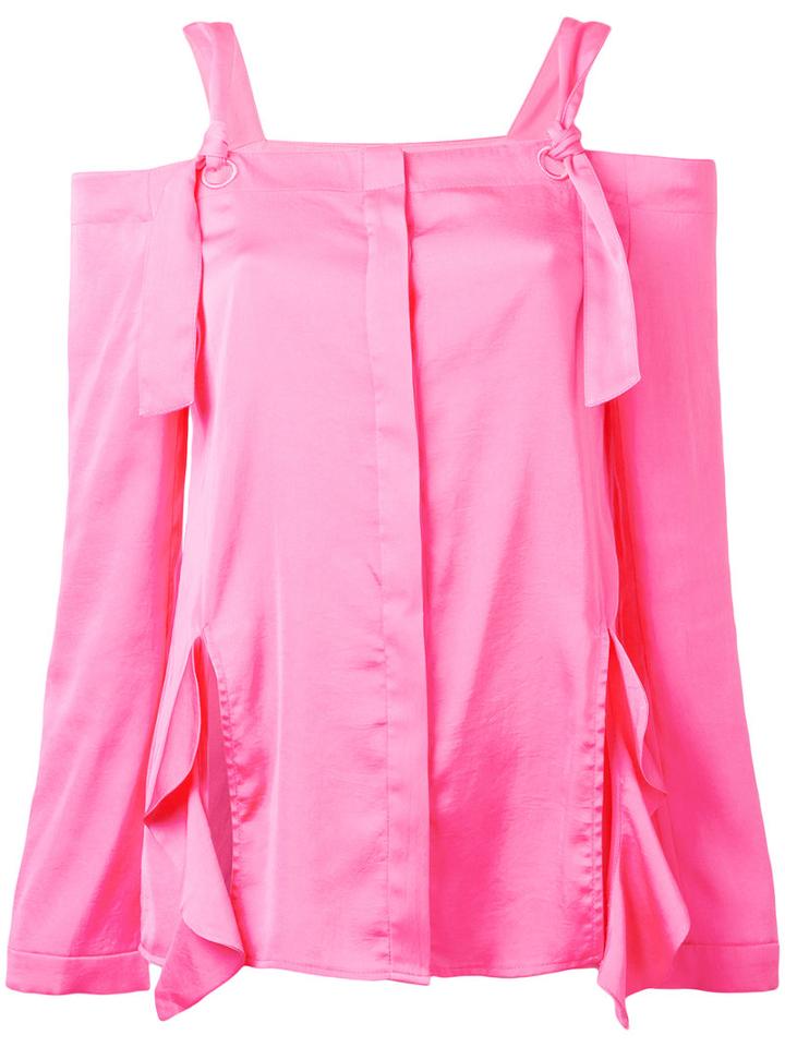 Steve J & Yoni P - Off-shoulder Ruffled Blouse - Women - Polyester - M, Women's, Pink/purple, Polyester