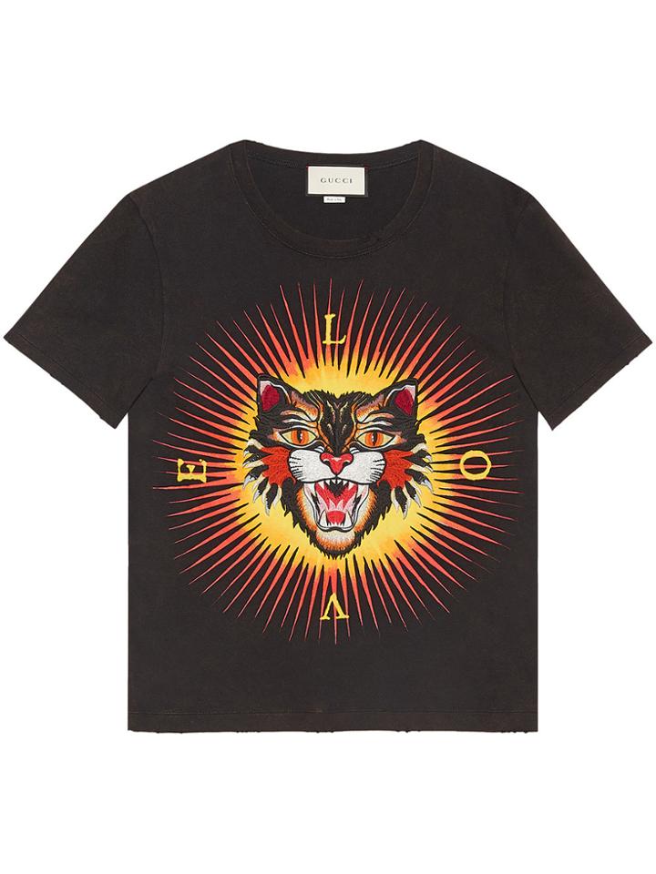 Gucci Cotton T-shirt With Angry Cat Appliqué - Black