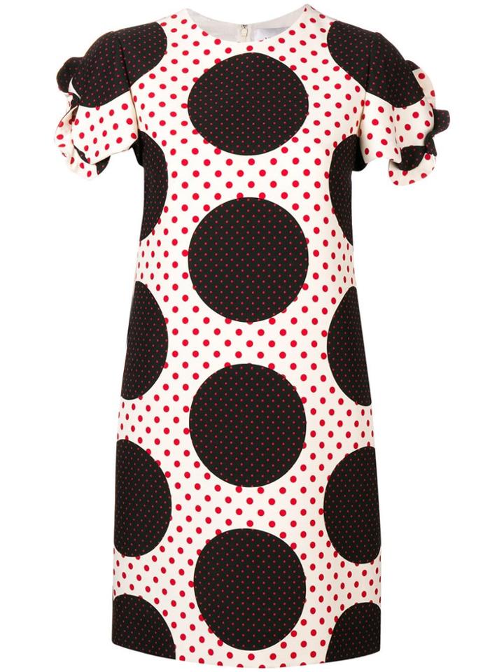 Valentino Polka Dot Ruffle Trim Shift Dress - White