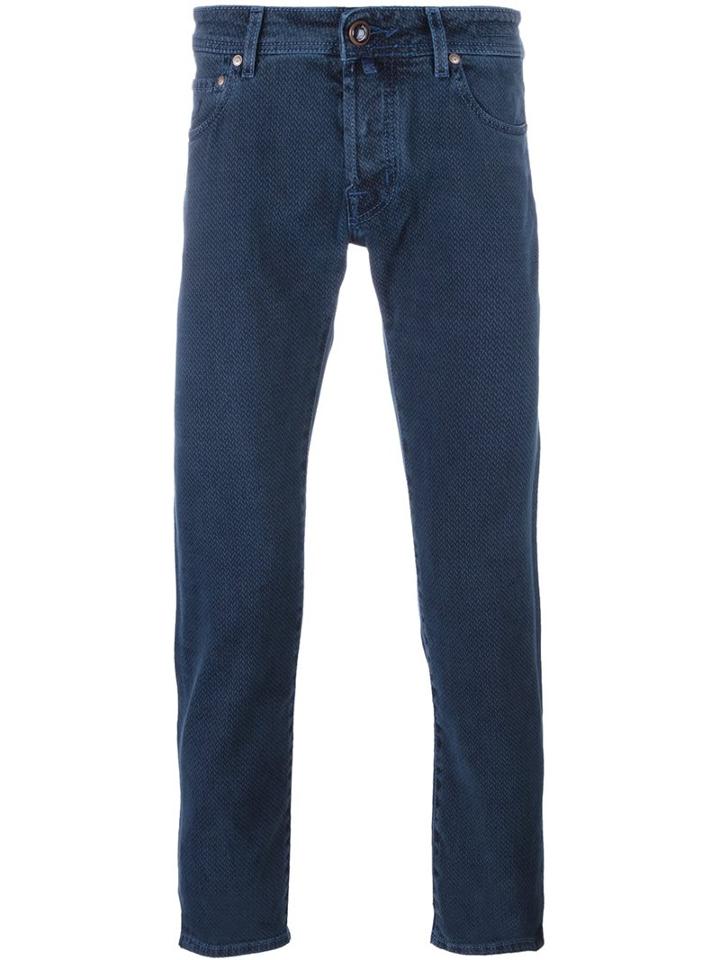 Jacob Cohen Jacquard Slim Fit Chinos, Men's, Size: 32, Blue, Cotton/spandex/elastane