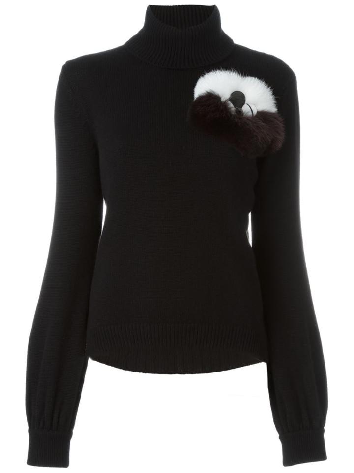 Fendi - Cashmere Fur Appliqué Jumper - Women - Fox Fur/lamb Skin/cashmere/glass - 42, Black, Fox Fur/lamb Skin/cashmere/glass