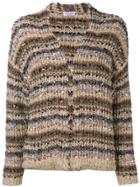 Brunello Cucinelli Sequin Embroidery Striped Cardigan - Brown