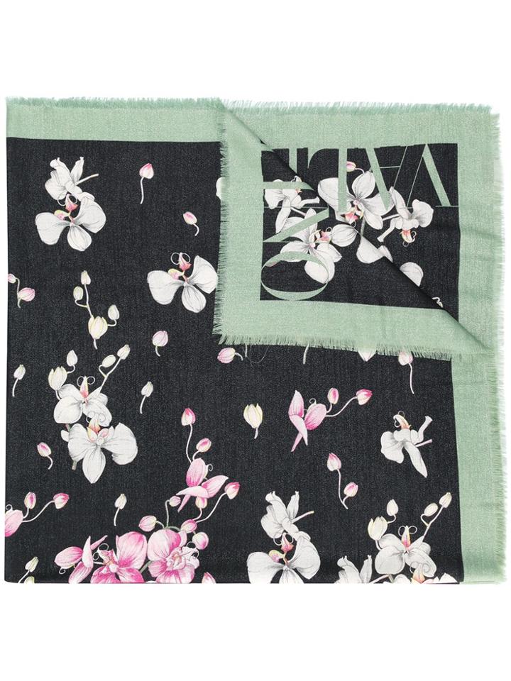Valentino Floral And Logo Print Scarf - Black