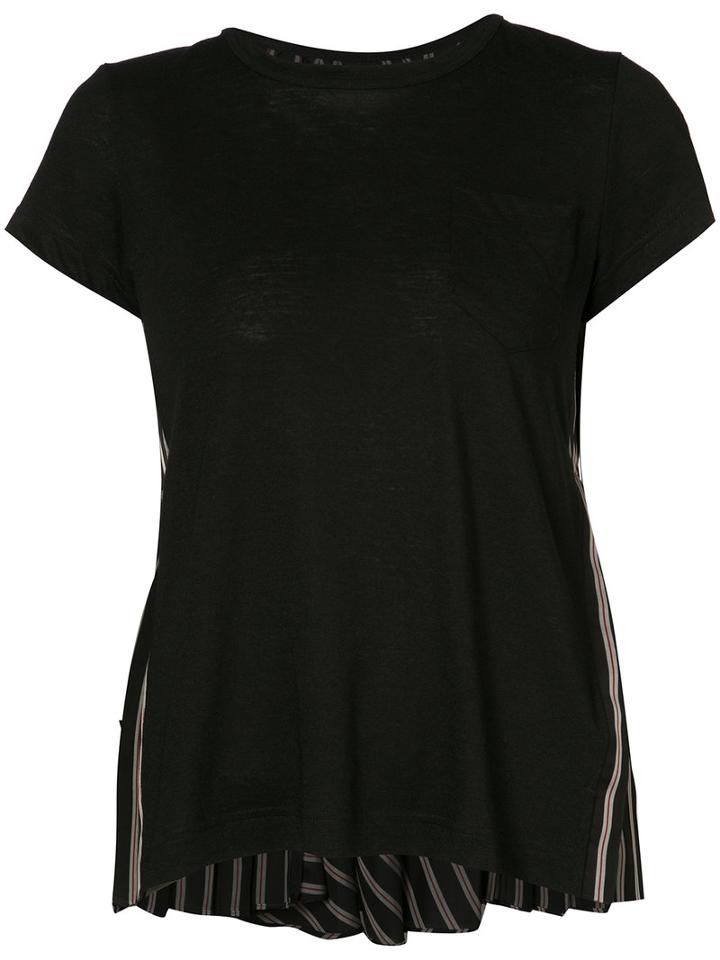 Sacai - Striped T-shirt - Women - Linen/flax/polyester - 3, Black, Linen/flax/polyester