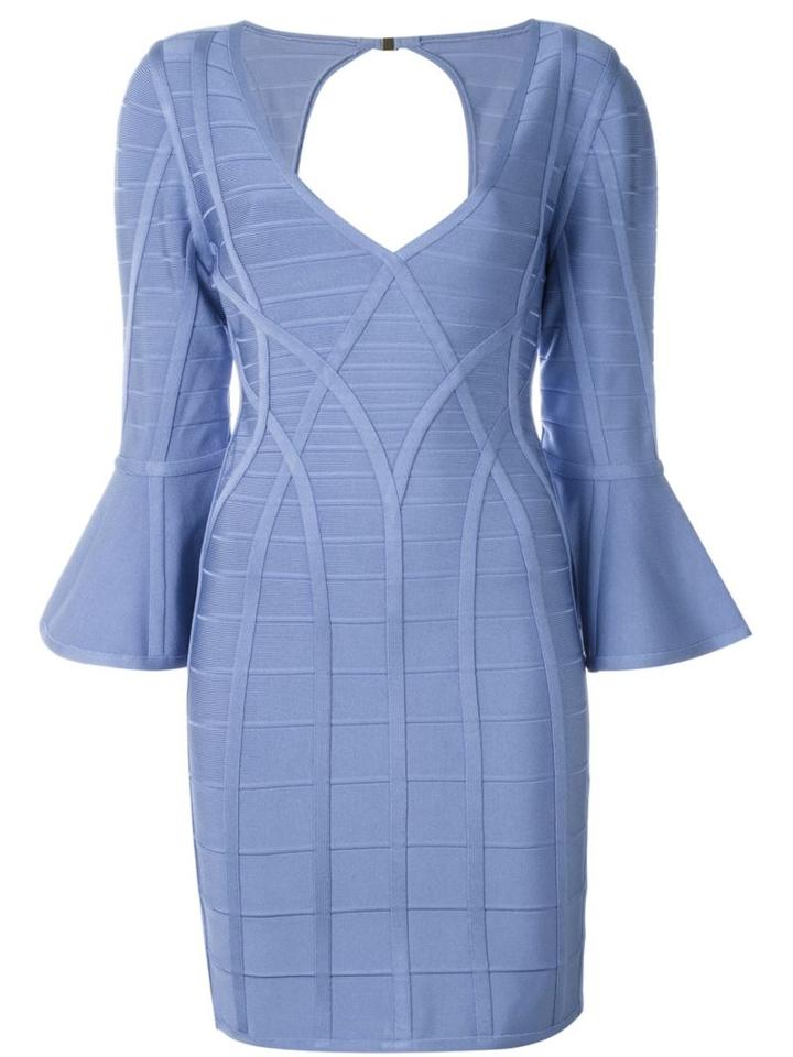 Hervé Léger Funnel Sleeves Dress, Women's, Size: Medium, Blue, Rayon/nylon/spandex/elastane