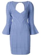 Hervé Léger Funnel Sleeves Dress, Women's, Size: Medium, Blue, Rayon/nylon/spandex/elastane