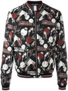 Dolce & Gabbana Musical Instrument Print Bomber Jacket, Men's, Size: 48, Black, Polyimide/polyamide/polyester