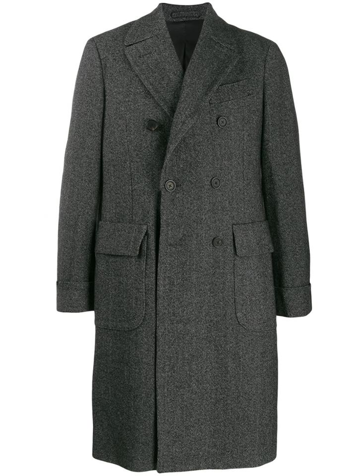 Dell'oglio Herringbone Pattern Coat - Black