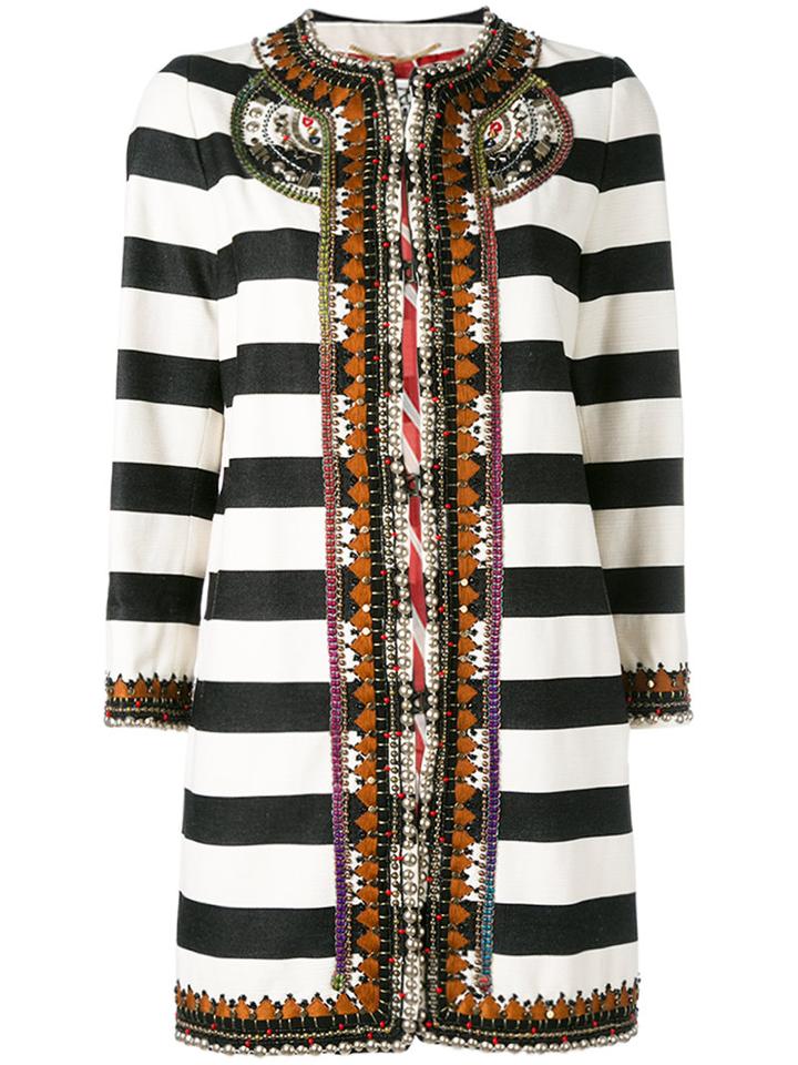 Bazar Deluxe Striped Coat, Women's, Size: 42, Black, Cotton/spandex/elastane