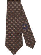 Gucci Double G Silk Tie With Hearts - Brown