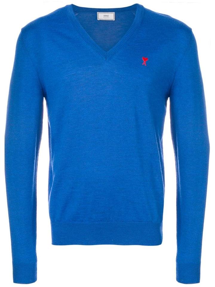 Ami Paris Ami De Coeur V Neck Sweater - Blue