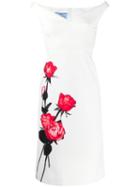 Prada Off-the-shoulder Rose Print Dress - White