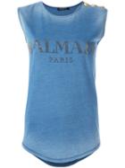 Balmain Logo Print Tank Top, Women's, Size: 38, Blue, Cotton