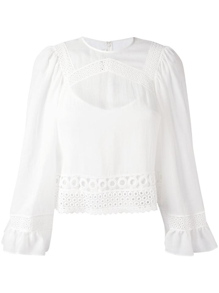 Mcq Alexander Mcqueen Blouse With Lace Detail And Frill Cuffed Sleeves, Women's, Size: 46, White, Polyester/cotton/spandex/elastane