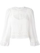 Mcq Alexander Mcqueen Blouse With Lace Detail And Frill Cuffed Sleeves, Women's, Size: 46, White, Polyester/cotton/spandex/elastane