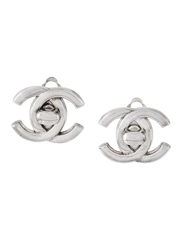 Chanel Vintage Logo Plaque Earrings