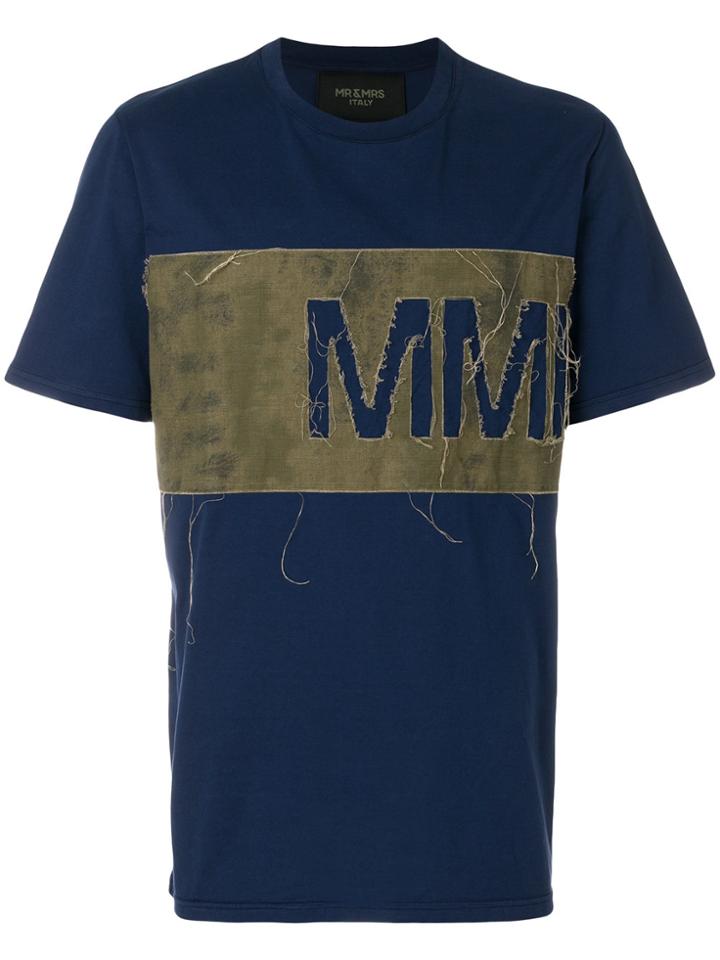 Mr & Mrs Italy Distressed Logo Panel T-shirt - Blue