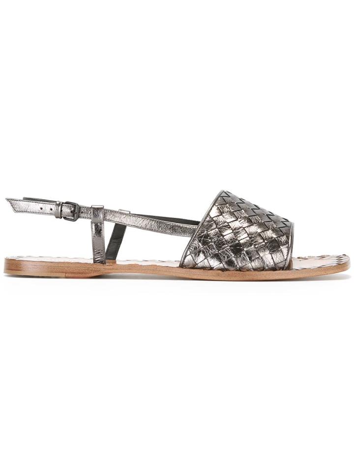 Bottega Veneta Woven Open Toe Sandals - Metallic