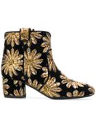Laurence Dacade Embroidered Flower Ankle Boots - Black