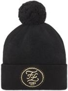 Fendi Logo Patch Cashmere Hat - Black