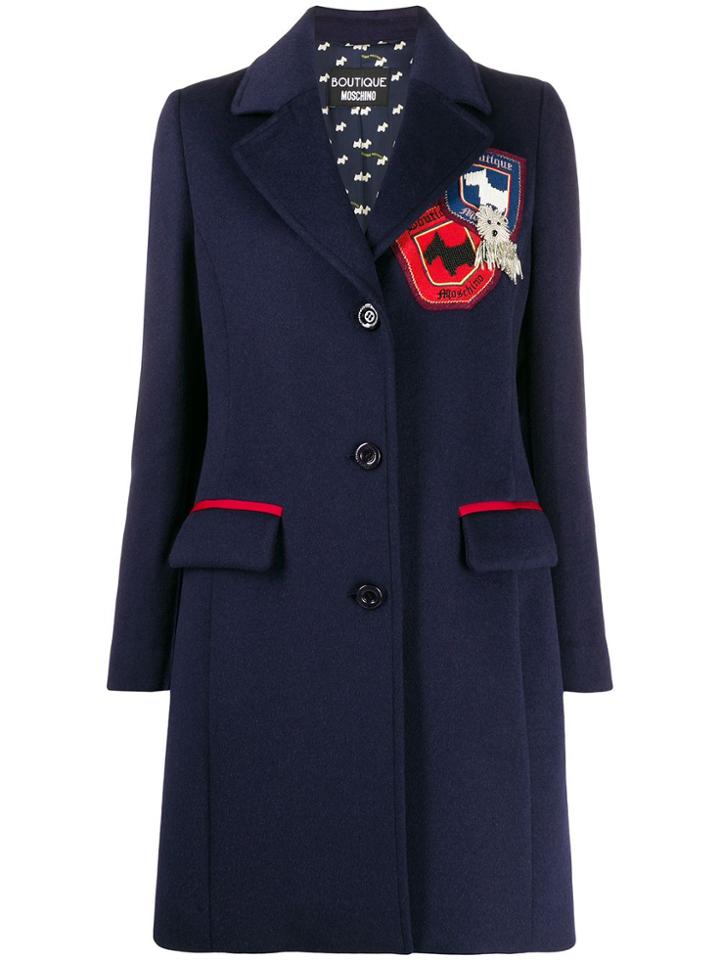 Boutique Moschino Terrier Logo Patch Single-breasted Coat - Blue