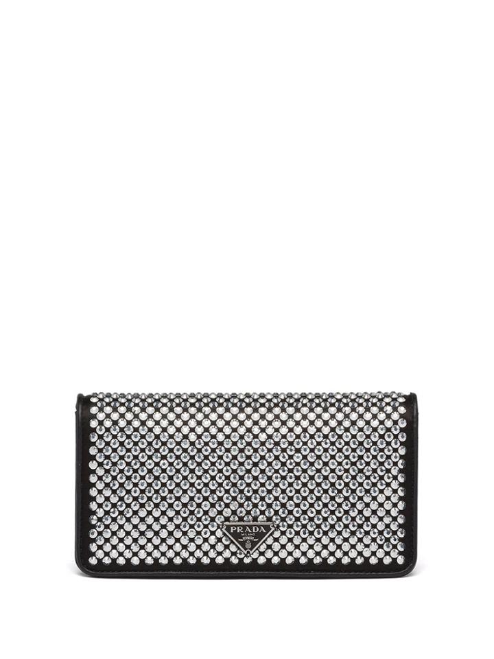 Prada Crystal Embroidered Wallet On Chain - Black