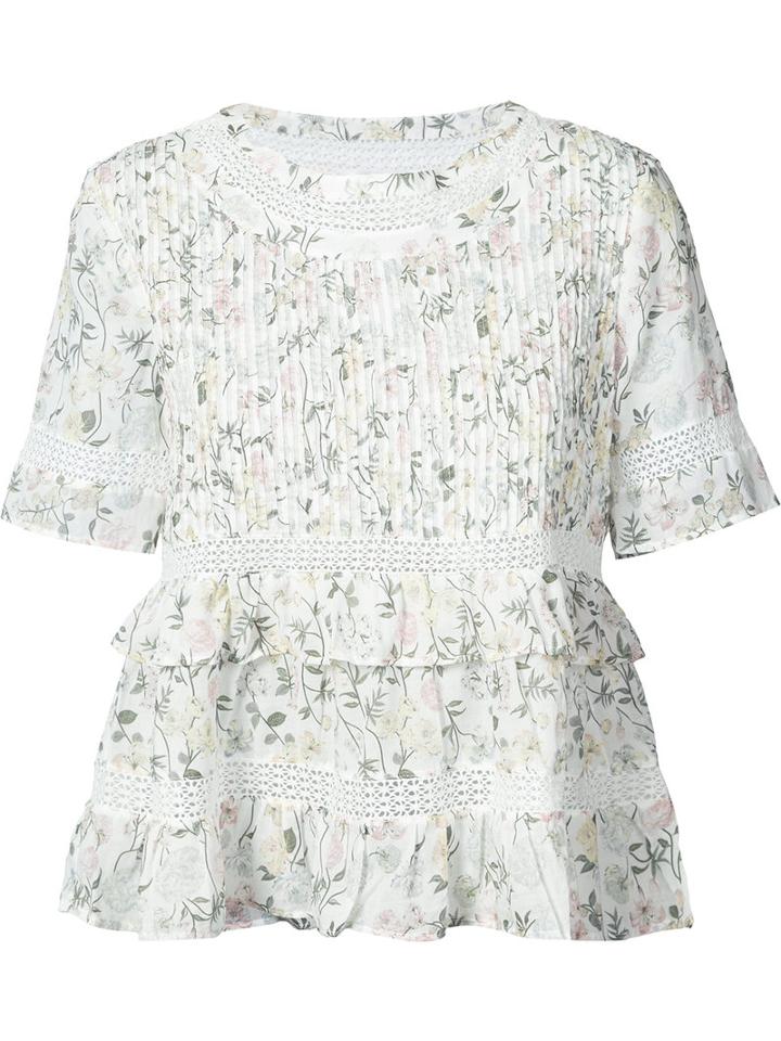 Anine Bing - Floral Print Frilled Top - Women - Cotton - Xs, White, Cotton