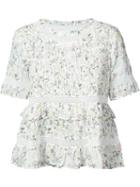 Anine Bing - Floral Print Frilled Top - Women - Cotton - Xs, White, Cotton