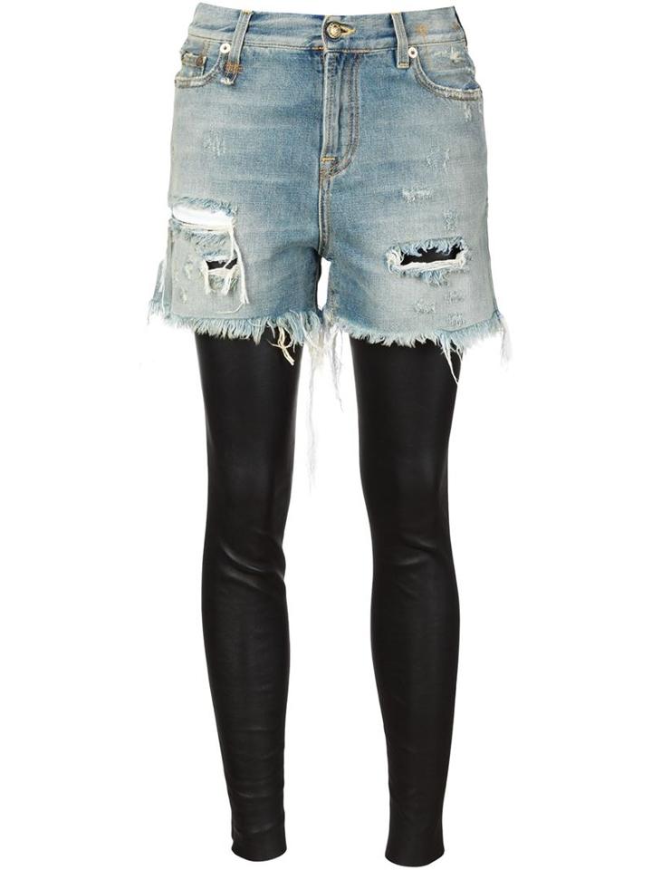 R13 Layered Leggings Shredded Denim Shorts