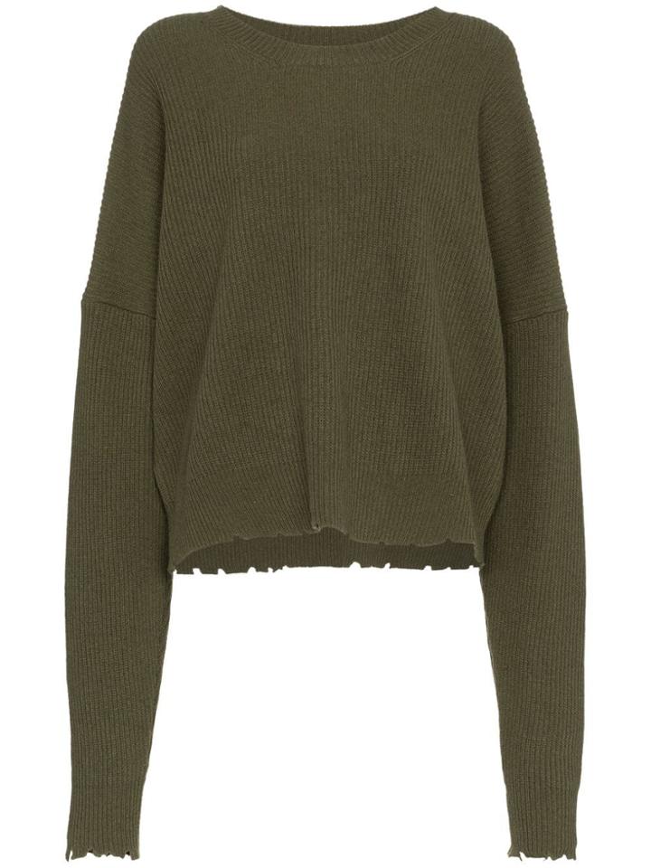Unravel Project Frayed Rib Knit Jumper - Green