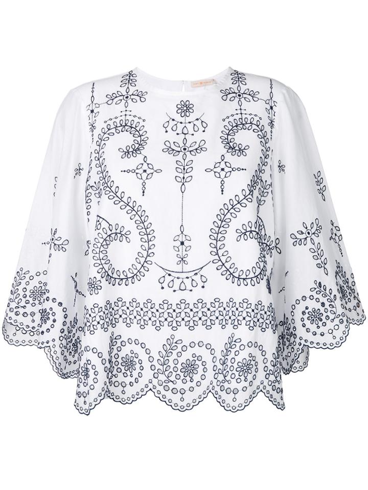 Tory Burch Open Embroidery Bell Sleeve Blouse - White