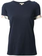Burberry Brit 'house Check' Cuffs T-shirt, Women's, Size: Medium, Blue, Cotton/spandex/elastane