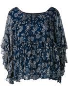 Mes Demoiselles Floral Print Frill Trim Blouse - Blue