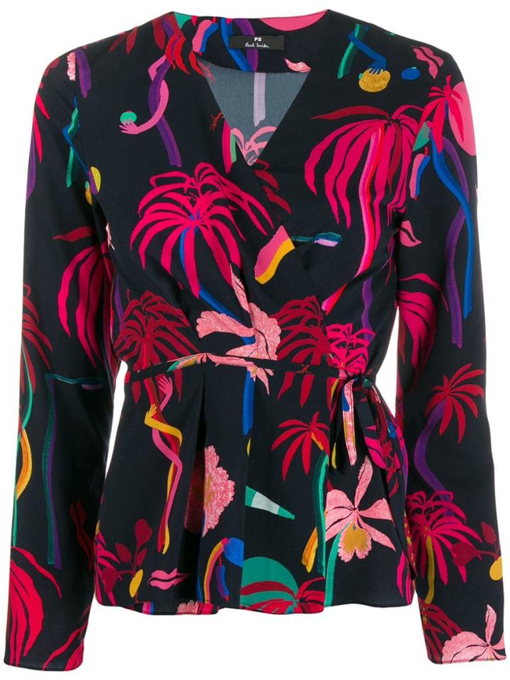 Ps Paul Smith Floral Print Wrap Blouse - Black